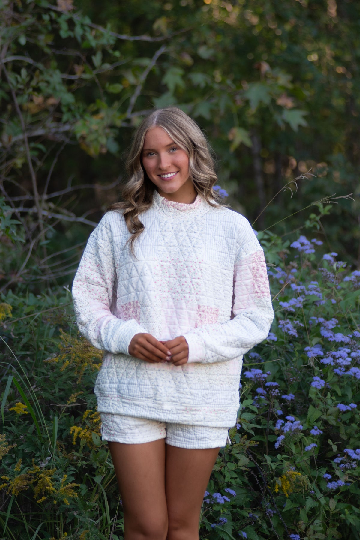 Floral Quilted Short and Sweatshirt Set