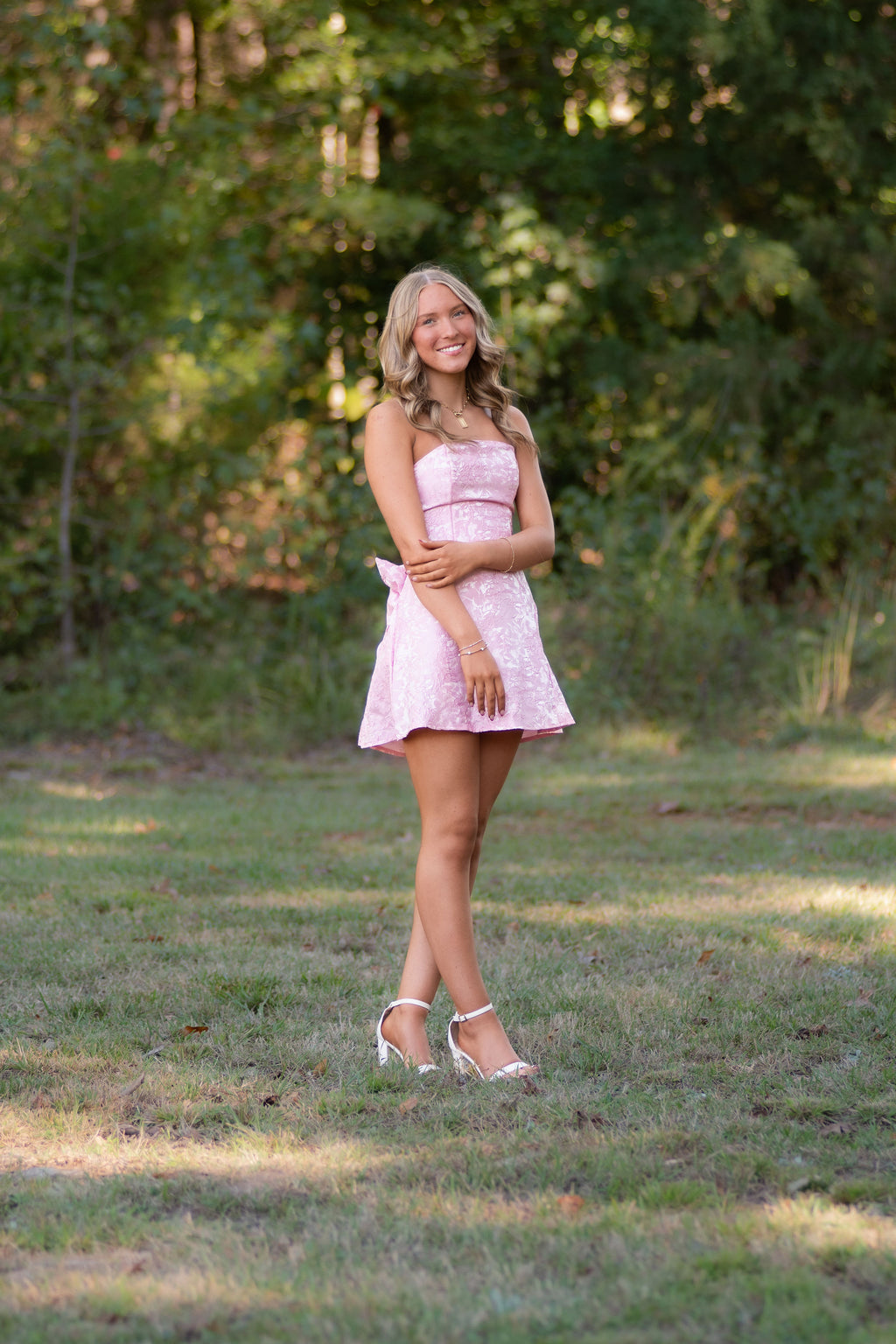 Pink Strapless Jacquard Dress