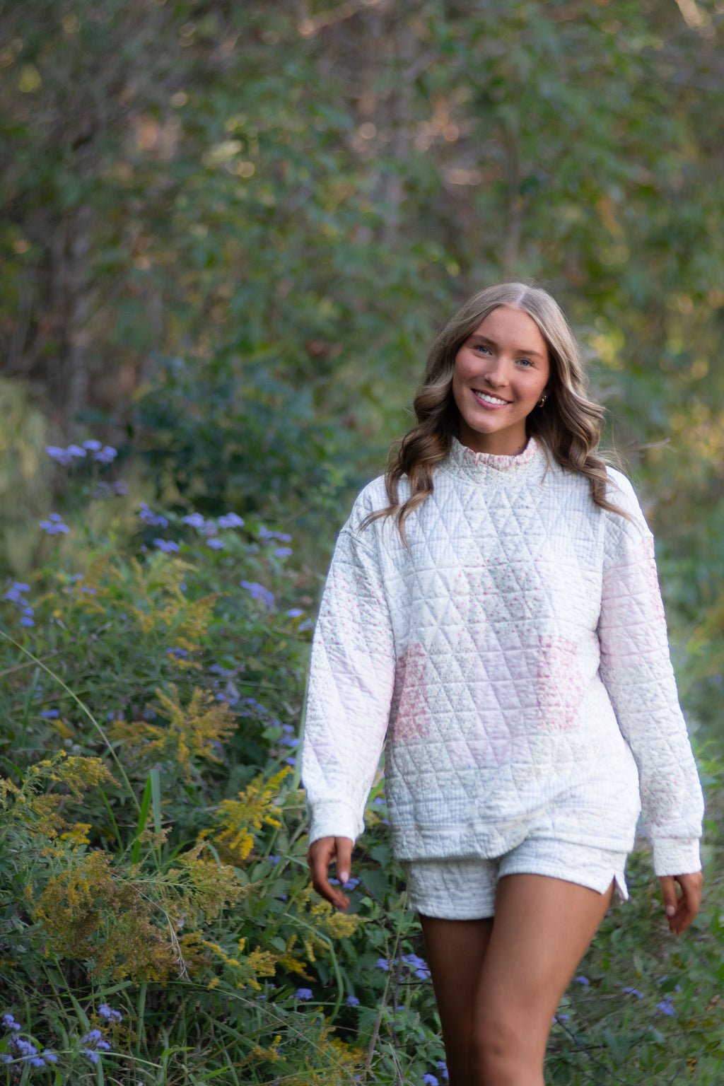 Floral Quilted Short and Sweatshirt Set