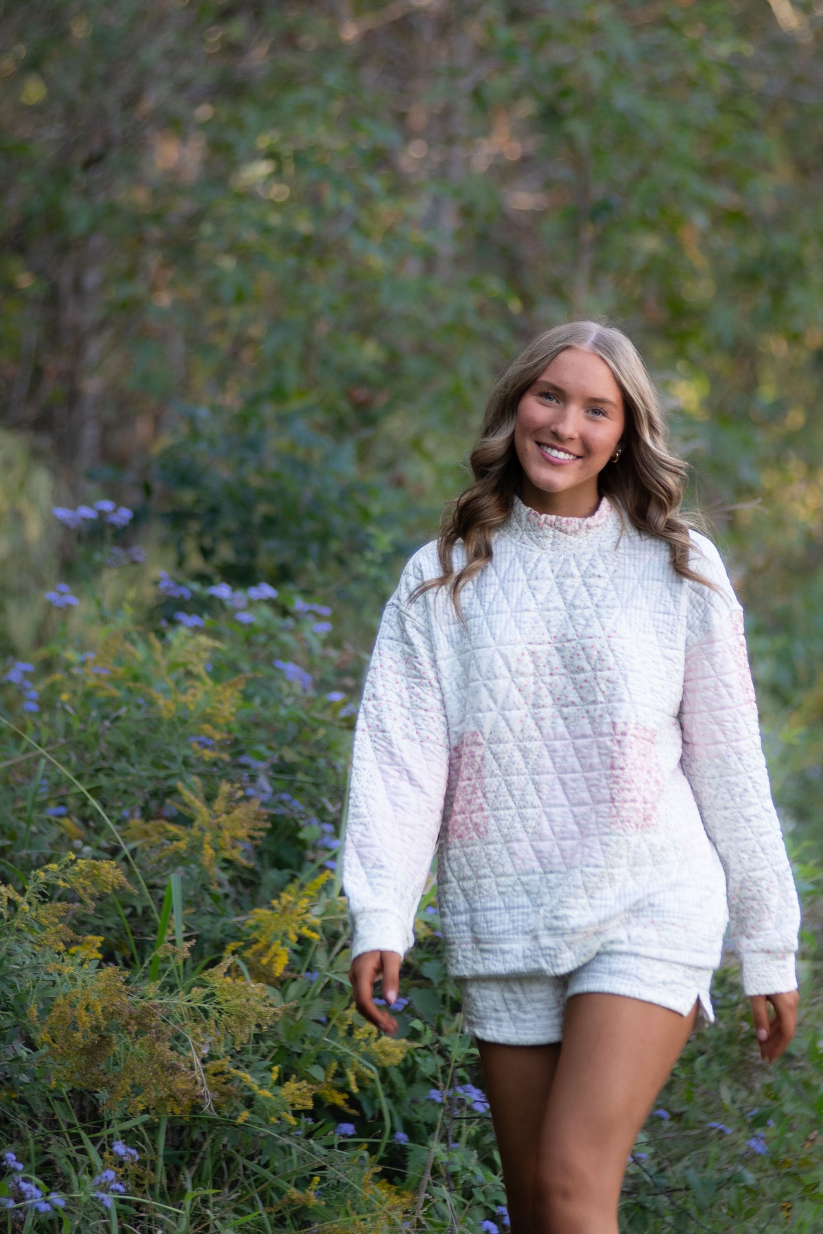 Floral Quilted Short and Sweatshirt Set