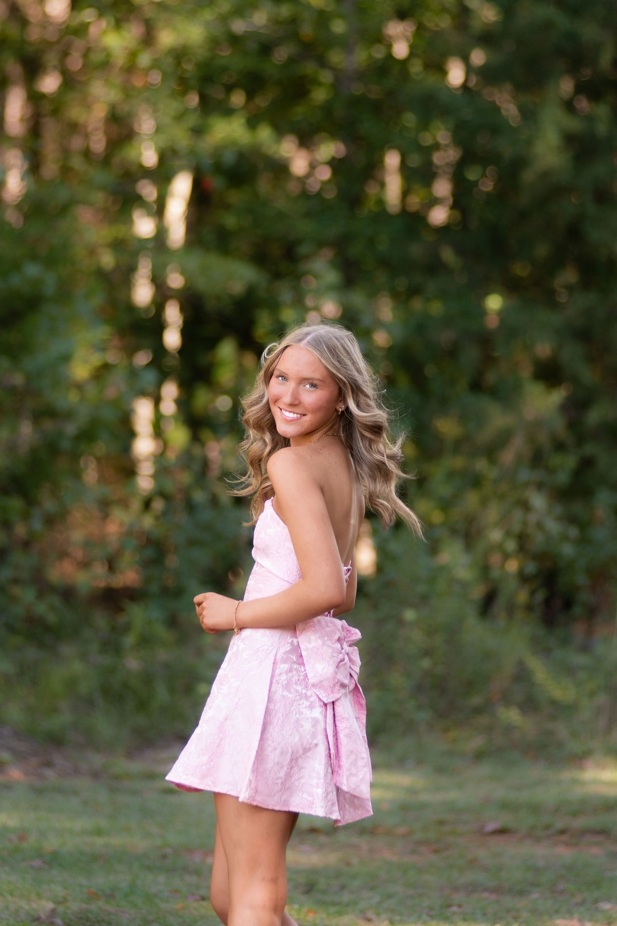 Pink Strapless Jacquard Dress